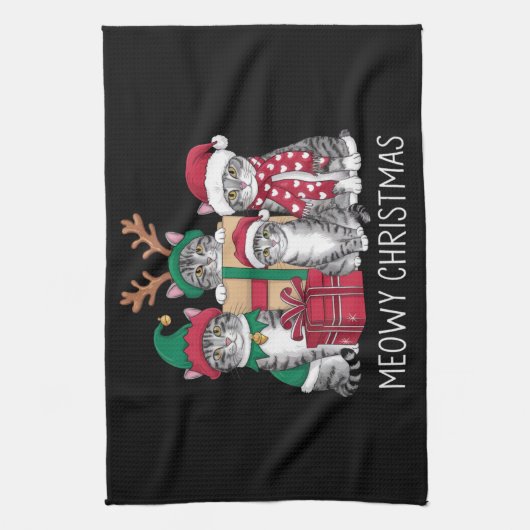 Linge De Cuisine Meowny Noël Chat Noël Xmas Funny Chats Amoureux (Vertical)