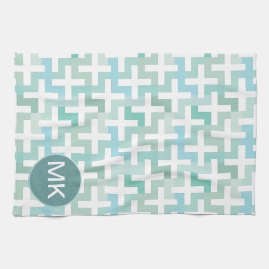 Linge De Cuisine Mer vert géométrique (Horizontal)
