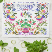 Linge De Cuisine Merci, Grâces, Béni | Fleurs d'art populaire (Plié)