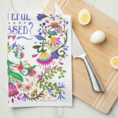 Linge De Cuisine Merci, Grâces, Béni | Fleurs d'art populaire (Quart Plié)