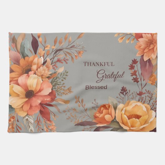Linge De Cuisine Merci reconnaissant béni Floral Thanksgiving (Horizontal)