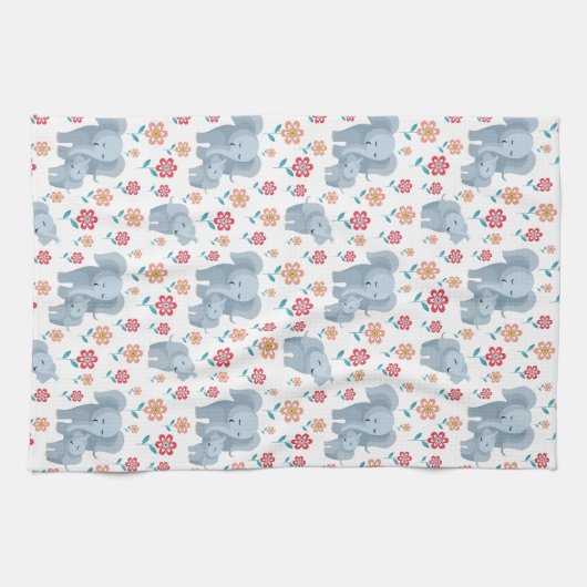 Linge De Cuisine Mère éléphante, fleurs de bébé motif Mère (Horizontal)