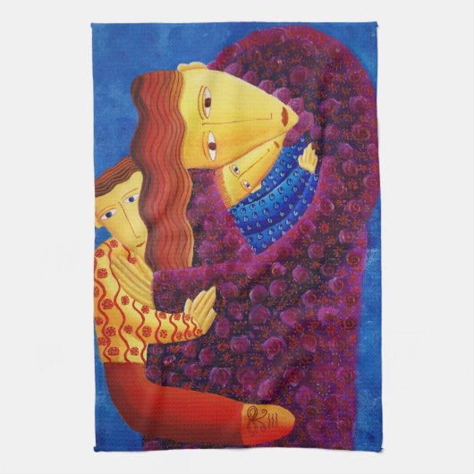 Linge De Cuisine Mère et Fils Peinture familiale contemporaine (Vertical)