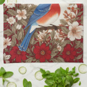 Linge De Cuisine Merlebleu de l'Est Fleurs Rouges  (Plié)
