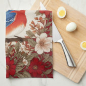 Linge De Cuisine Merlebleu de l'Est Fleurs Rouges  (Quart Plié)