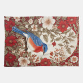 Linge De Cuisine Merlebleu de l'Est Fleurs Rouges  (Horizontal)