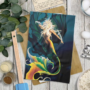 Linge De Cuisine Mermaid Dragon Imaginaire bleu