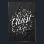 Linge De Cuisine Merry CHRISTmas Christian Chalkboard Calligraphie<br><div class="desc">Nous disons "Joyeux Noël" très souvent pendant la saison, mais parfois nous avons tendance à oublier d'où vient réellement cet accueil. Voici une pièce de main merveilleusement élégante, lettrée pour donner un petit coup de pouce en direction de Jésus. Art du calligraphe professionnel Ivan Angelic. Ce morceau de lettrage est...</div>