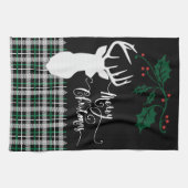 Linge De Cuisine Merry Christmas Deer - Green Plaid (Horizontal)