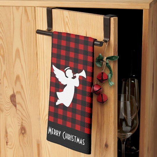 Linge De Cuisine Merry Christmas Red & Black Buffalo Plaid Angel