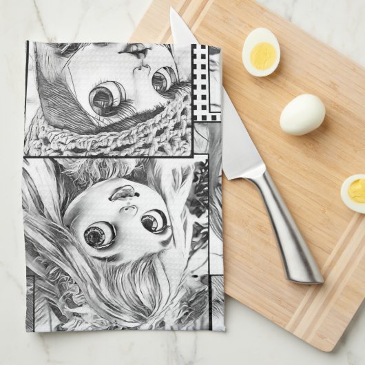 Linge De Cuisine Mes poupées patchwork noires et blanches préférées (Quart Plié)