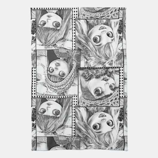 Linge De Cuisine Mes poupées patchwork noires et blanches préférées (Vertical)