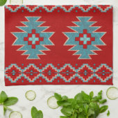 Linge De Cuisine Mesas sud-ouest Rouge et Turquoise (Plié)