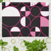 Linge De Cuisine Mi-siècle Cercles modernes Moitié rose noir (Plié)