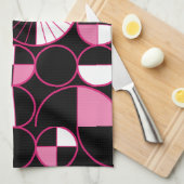Linge De Cuisine Mi-siècle Cercles modernes Moitié rose noir (Quart Plié)