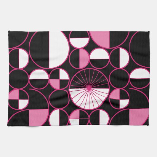 Linge De Cuisine Mi-siècle Cercles modernes Moitié rose noir (Horizontal)
