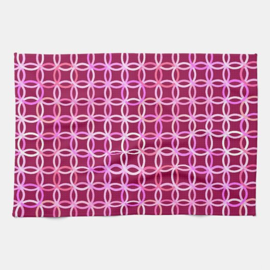 Linge De Cuisine Mi-siècle Cercles modernes, prune et orchidée rose (Horizontal)