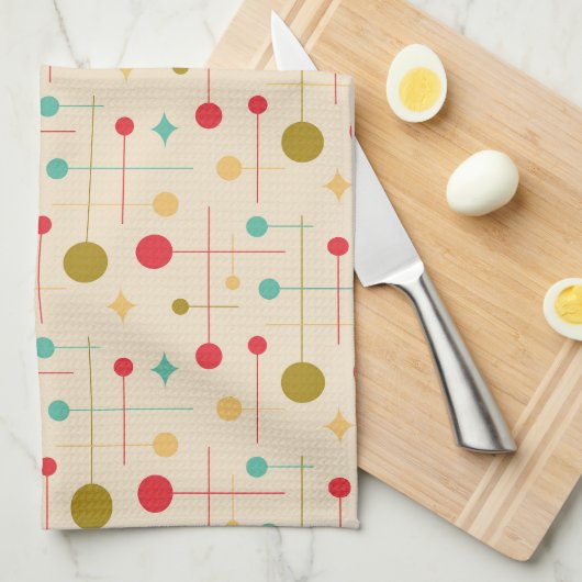 Linge De Cuisine Mi-siècle Moderne Abstrait Motif 29 Crème (Quart Plié)