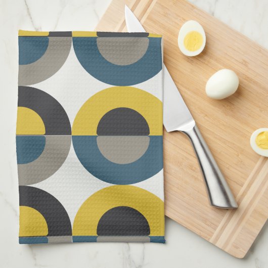Linge De Cuisine Mi-siècle moderne bleu jaune Gunmetal (Quart Plié)
