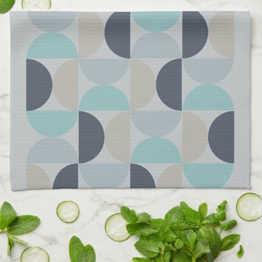 Linge De Cuisine Mi-siècle moderne bleu vert et gris (Plié)