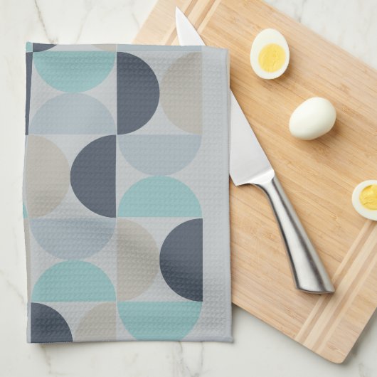 Linge De Cuisine Mi-siècle moderne bleu vert et gris (Quart Plié)