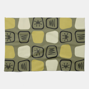 Linge De Cuisine Mi-siècle Moderne Carré Étendu Olive