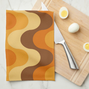 Linge De Cuisine Mi-siècle Moderne des années 1970 Wavy Stripe Moti
