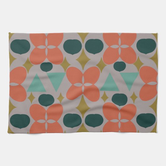 Linge De Cuisine Mi-Siècle moderne Fleur Diamant Gris (Horizontal)
