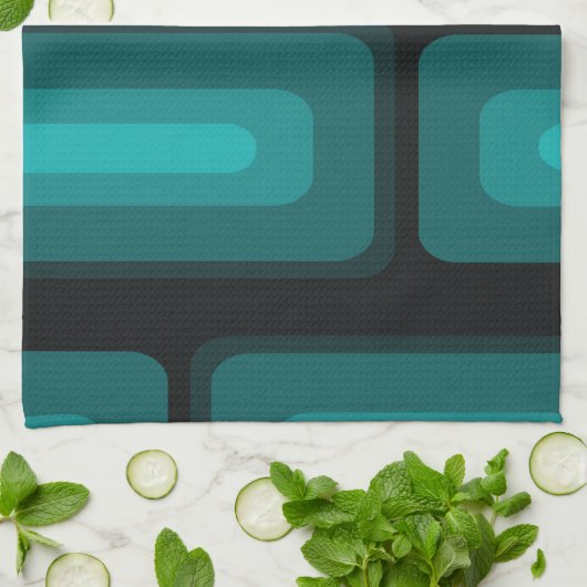 Linge De Cuisine Mi-Siècle Moderne Long Rectangles Turquoise (Plié)