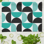 Linge De Cuisine Mi-siècle moderne noir blanc et menthe (Plié)