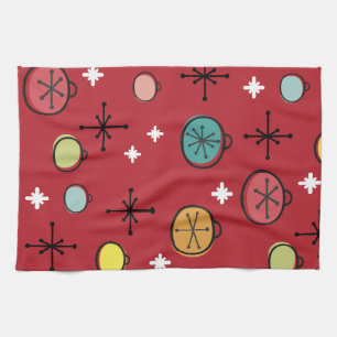 Linge De Cuisine Mi-siècle Moderne Rétro Art de Noël Rouge