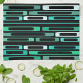 Linge De Cuisine Mi-siècle Retro Flat Rocks Noir Turquoise (Plié)