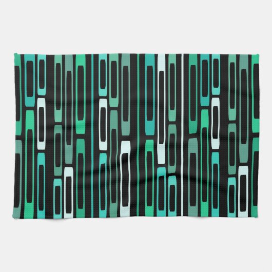 Linge De Cuisine Mi-siècle Retro Flat Rocks Noir Turquoise (Horizontal)
