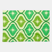 Linge De Cuisine Mi-Siècle Retro Starburs Sur Green Ogee Motif (Horizontal)