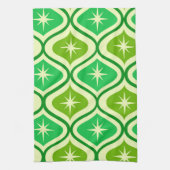 Linge De Cuisine Mi-Siècle Retro Starburs Sur Green Ogee Motif (Vertical)