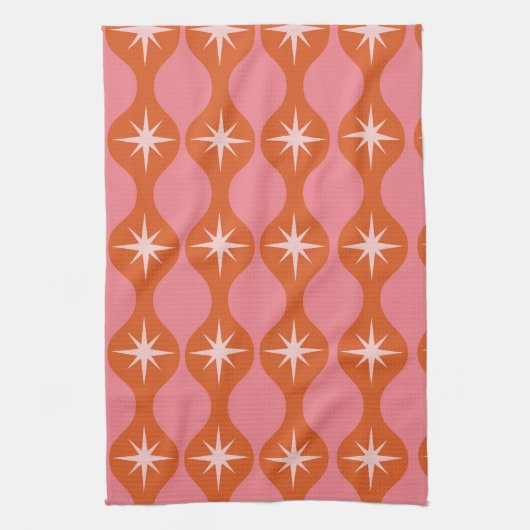 Linge De Cuisine Mi-siècle Starburts sur Orange Pink Ogee Motif (Vertical)