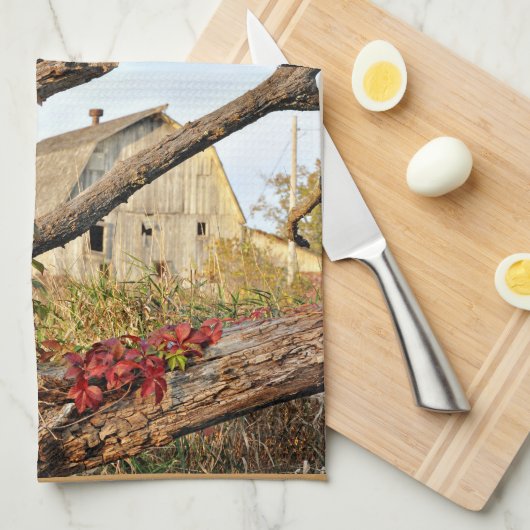 Linge De Cuisine Michigan Barn à l'automne - double impression (Quart Plié)