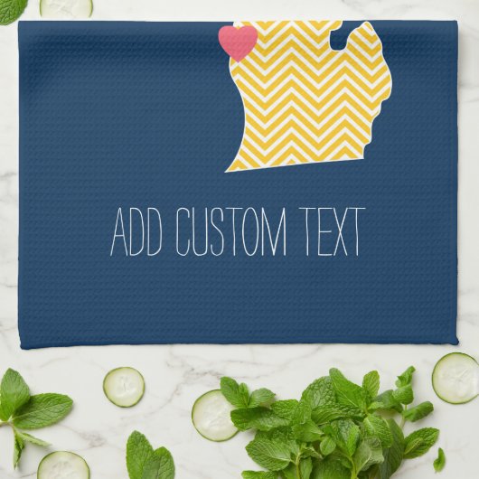 Linge De Cuisine Michigan State Map with Custom Love Heart and Name (Plié)