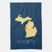 Linge De Cuisine Michigan State Map with Custom Love Heart and Name (Vertical)