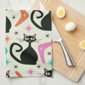 Linge De Cuisine Mid Century Black Atomic Cats with Boomerangs (Quart Plié)