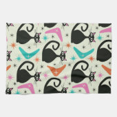 Linge De Cuisine Mid Century Black Atomic Cats with Boomerangs (Horizontal)