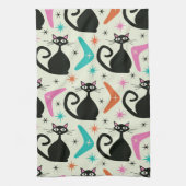 Linge De Cuisine Mid Century Black Atomic Cats with Boomerangs (Vertical)