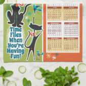 Linge De Cuisine Mid-Century Cats Calendar Kitchen Towel Green/Rust (Plié)