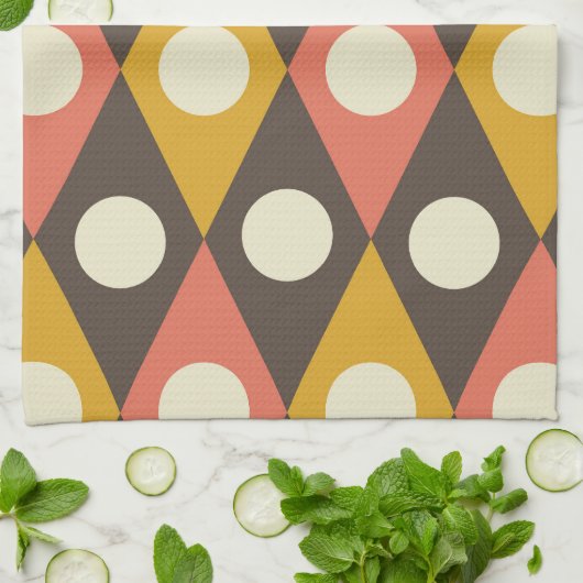 Linge De Cuisine Mid Century Circles on Terracotta Mustard Diamonds (Plié)