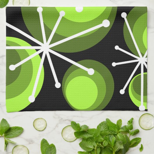 Linge De Cuisine Mid Century Circles Starburts Chartreuse (Plié)