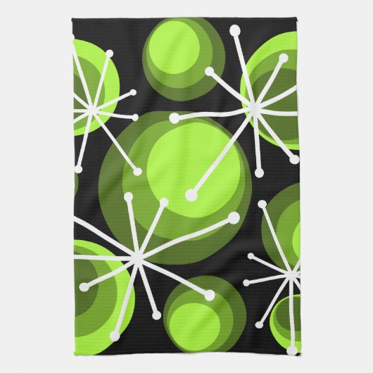 Linge De Cuisine Mid Century Circles Starburts Chartreuse (Vertical)