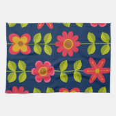 Linge De Cuisine Mid Century Fleurs rouges modernes avec feuilles (Horizontal)