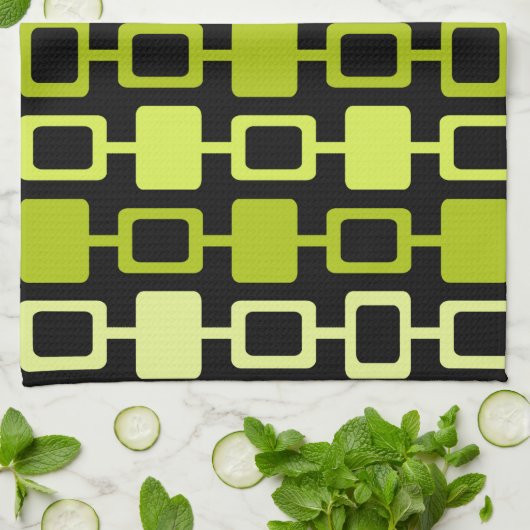 Linge De Cuisine Mid Century Modern Square Columns Black Chartreuse (Plié)