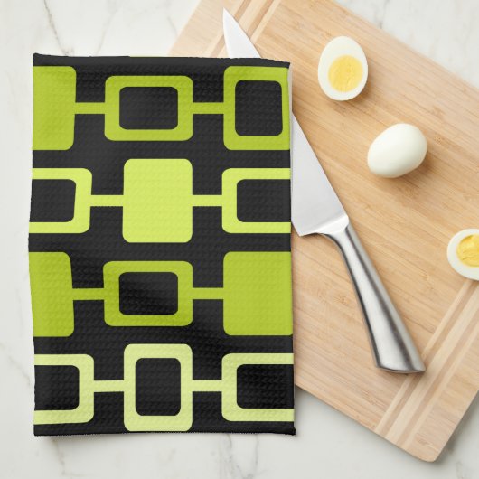 Linge De Cuisine Mid Century Modern Square Columns Black Chartreuse (Quart Plié)