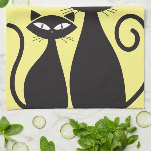 Linge De Cuisine Mid Century moderne MCM Cool Chat noir (Plié)